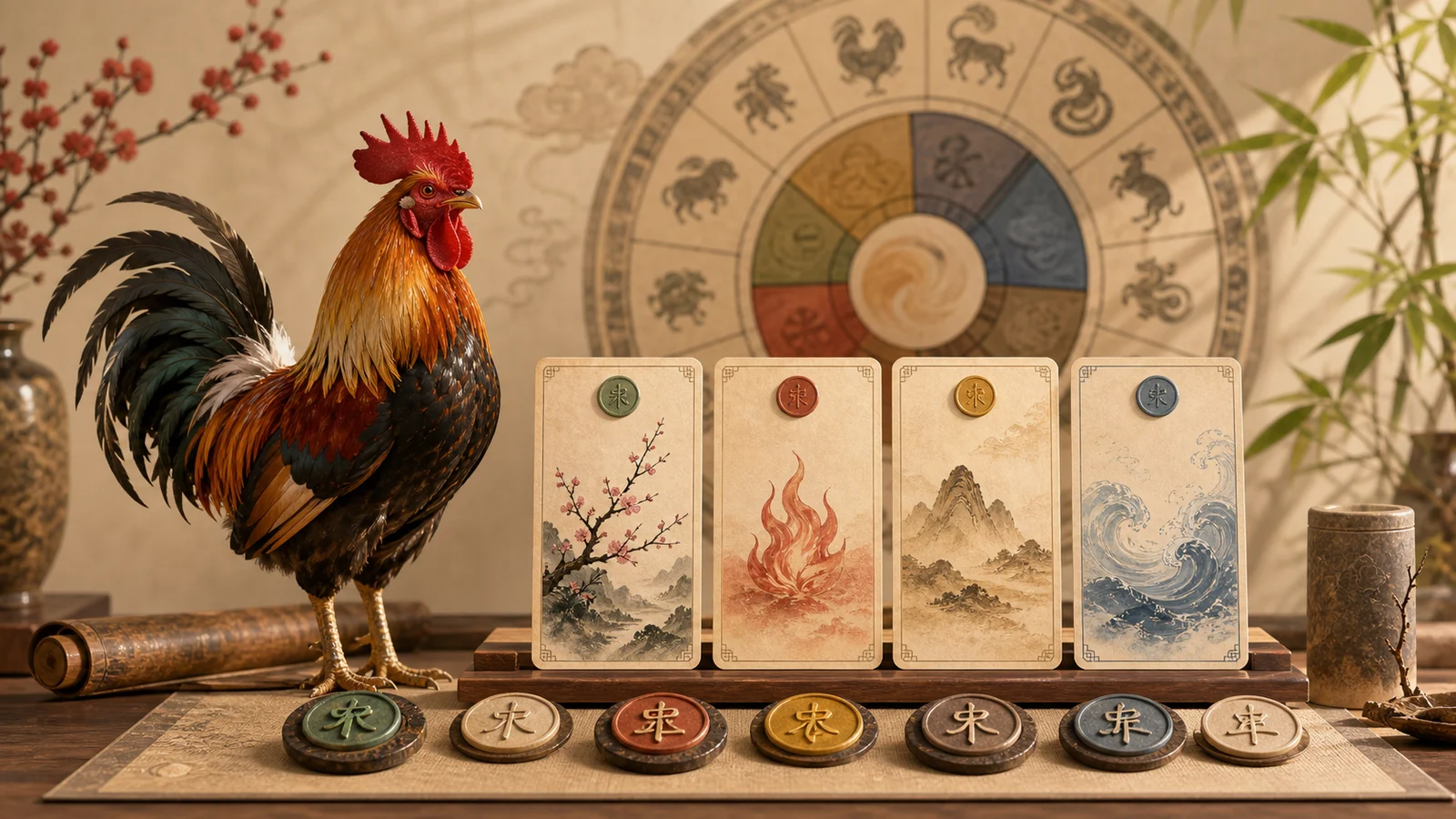 Chinese chicken zodiac year as one layer inside a Bazi chart