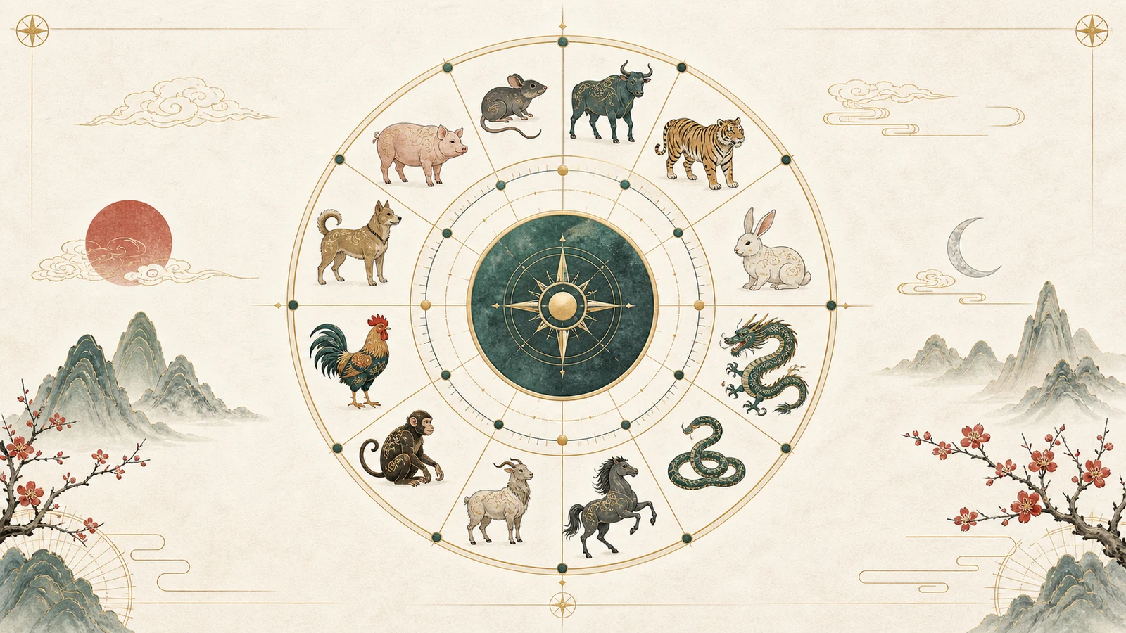 Chinese zodiac animal years by row