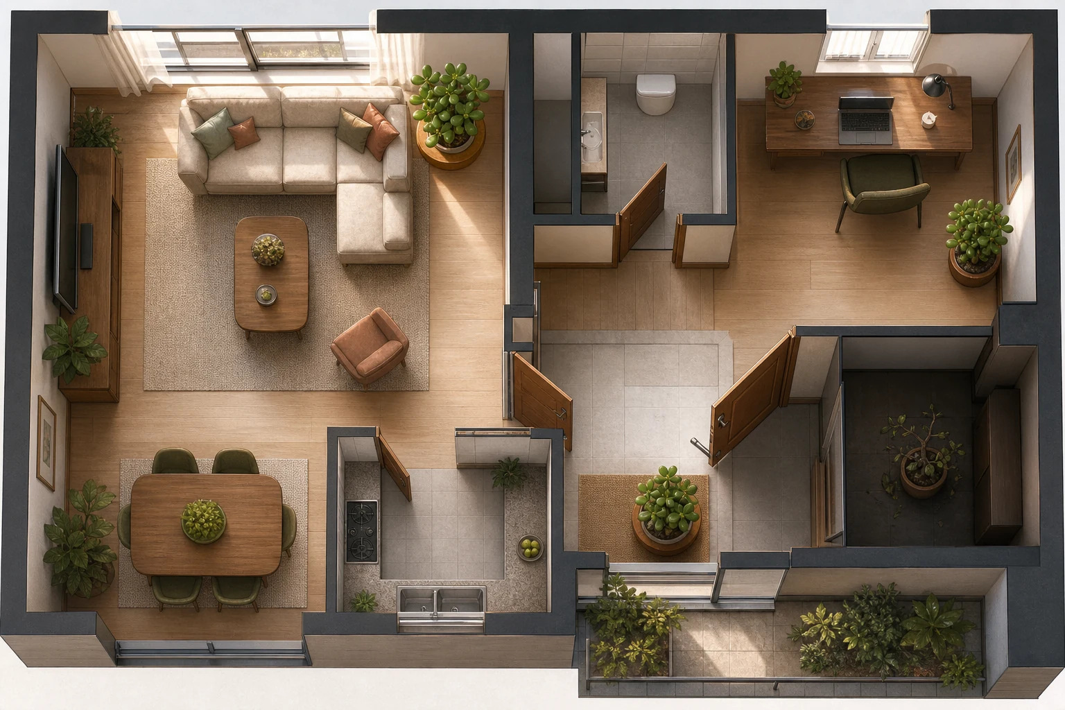 Top-down room guide for choosing a Feng Shui jade plant position