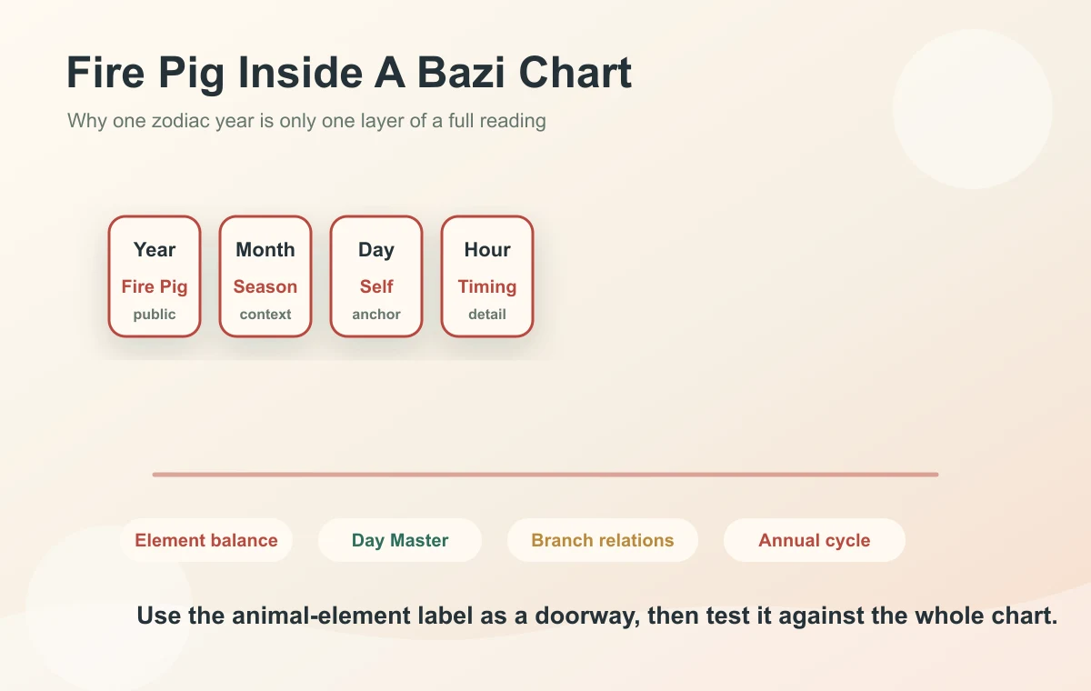 Fire Pig year sign shown as one layer inside a Bazi chart