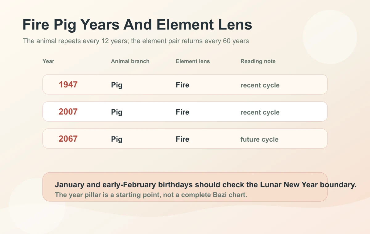Fire Pig Chinese zodiac years and element visual