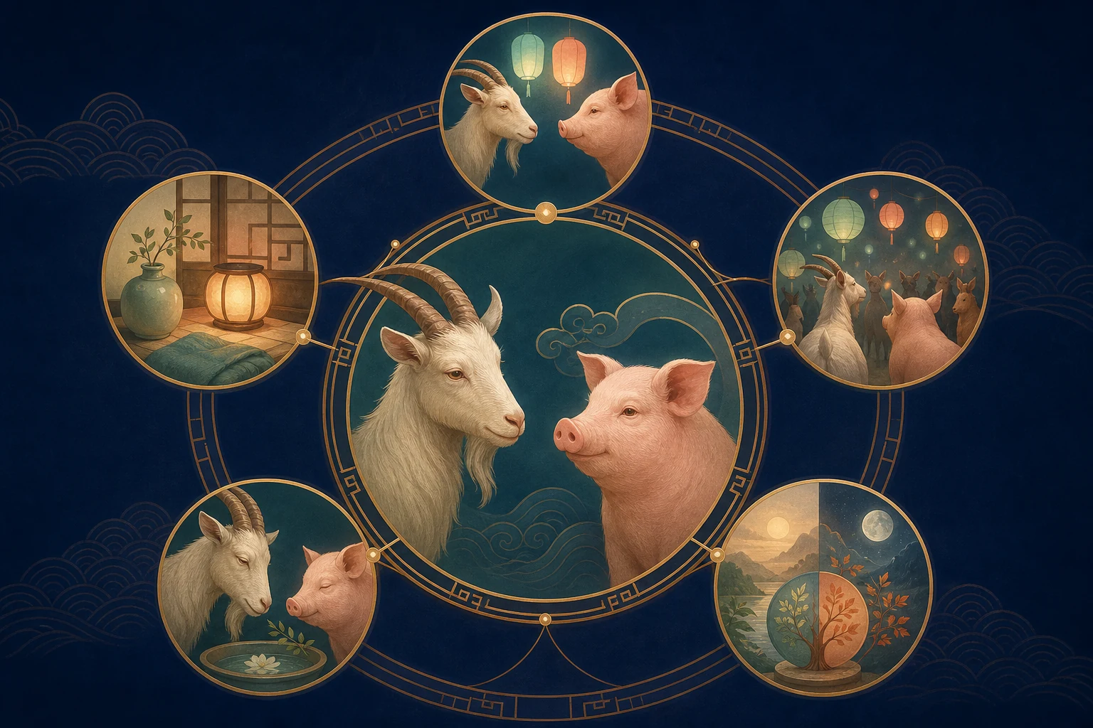 Goat and Pig compatibility shown through five relationship rhythms