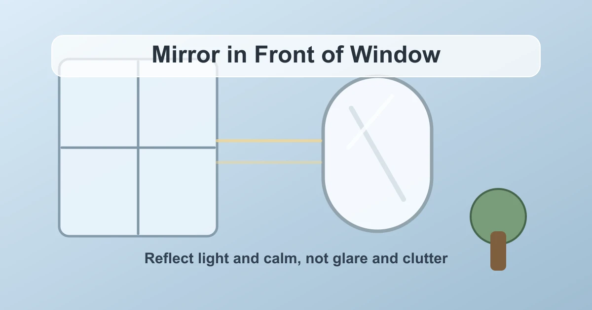 A calm room with a mirror near a bright window and balanced Feng Shui flow