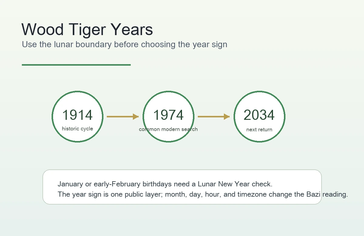 Wood Tiger year cycle with Tiger branch and Wood element markers
